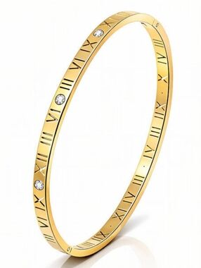 Gold Stackable Women's Bracelet Set with Roman Numerals and Crystals